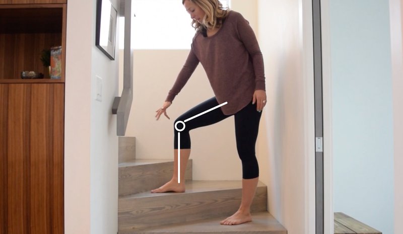 align shin angle with knee to reduce pain while climbing stairs